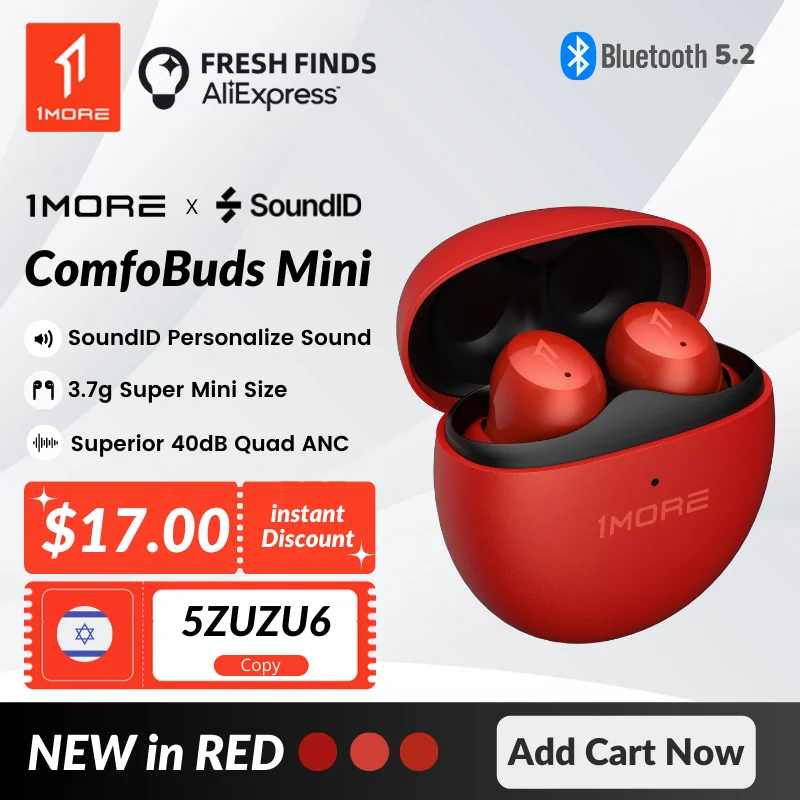 [World Premiere] 1MORE ComfoBuds Mini Bluetooth 5.2 Earbuds 40dB Quad ANC Headphones 3.7g Super Tiny Size Tws Wirless Charging