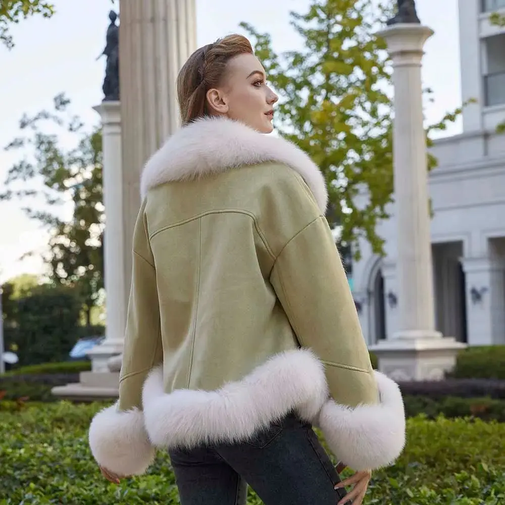 Женская куртка из гусиного пуха JANEFUR с воротником натурального Лисьего меха