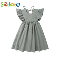 sodawn solid color flying sleeve casual dress for girl clothes kid clothes children clothes for 2 6 years