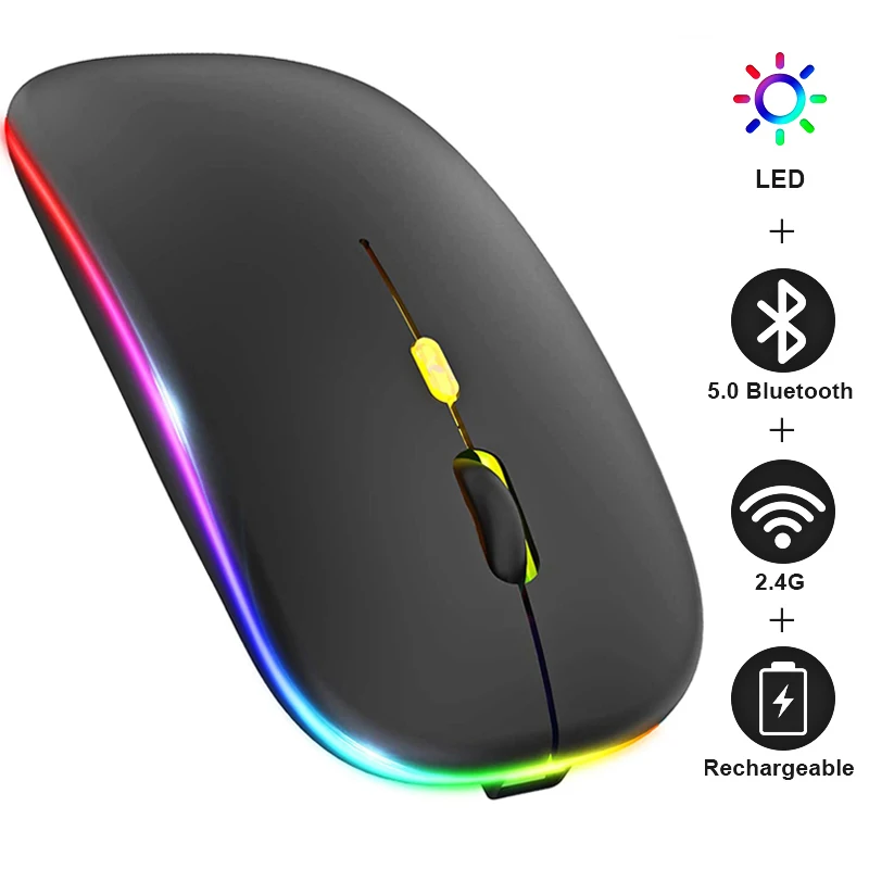 

Dual Mode Bluetooth Rechargeable Optical Wireless Mouse Slient Backlight Mini Ultrathin USB 2.4G Computer Laptop PC