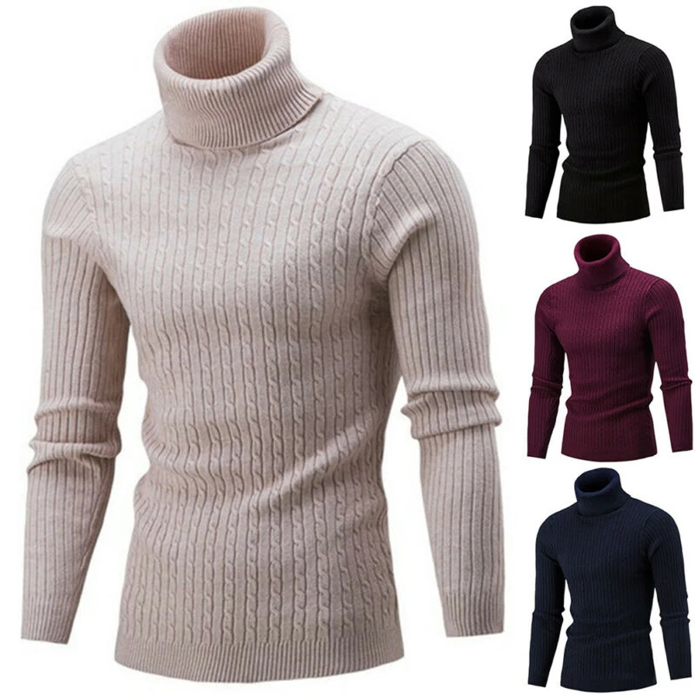 

Мужская водолазка на осень/зиму, мужские вязаные пуловеры, вязаный свитер с воротником-лодочкой, теплый мужской джемпер, облегающий Повседн...