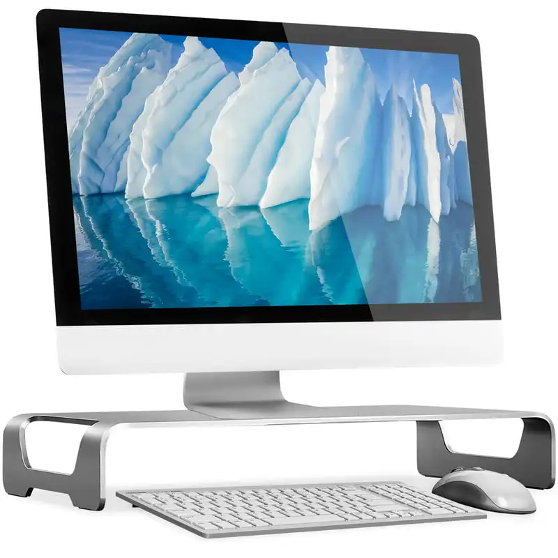 

Aluminum Monitor Stand for iMac | Wide Unibody Monitor Riser | Desktop Organizer with Keyboard Storage