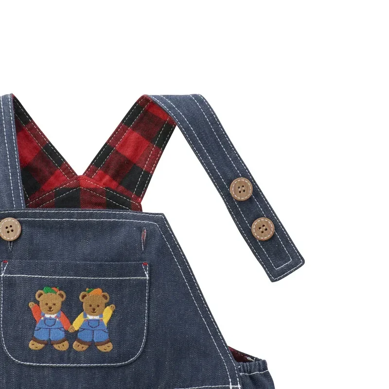 Брюки для мальчиков Новинка весна-осень комбинезон с мультяшным милым медведем