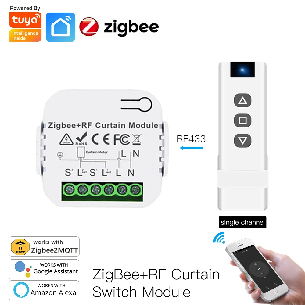 Модуль переключателя штор Tuya ZigBee, двигатель жалюзи, RF433, пульт дистанционного управления, приложение Smart Life, поддержка 2MQTT Google Home Alexa