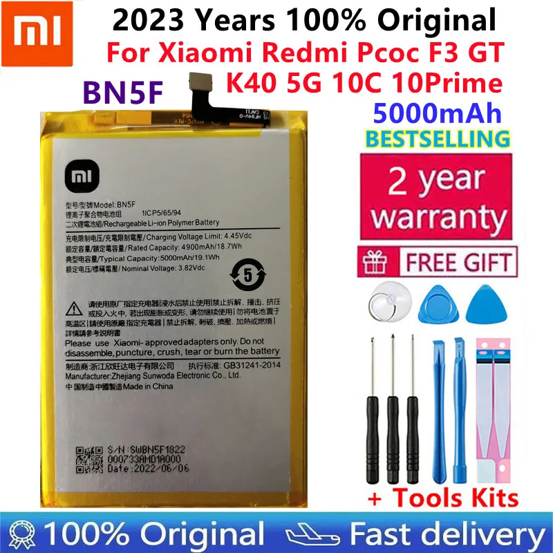 

100% Original High Quality 5000mAh BN5F Battery For Xiaomi Redmi Pcoc F3 GT K40 5G 10C 10Prime Batteries Replacement Batteria