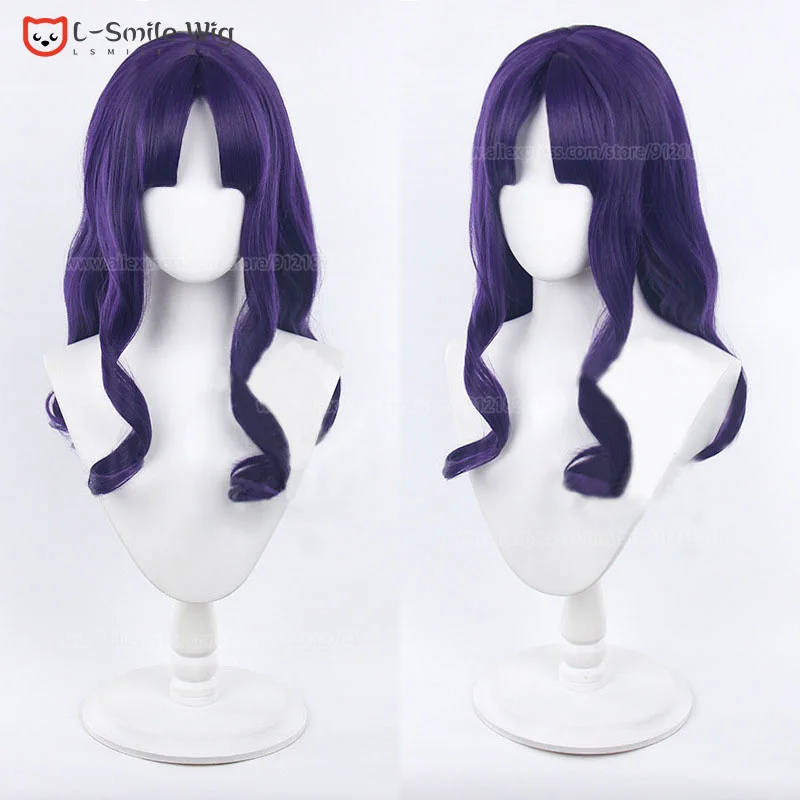 EVA Katsuragi Misato Cosplay Wig 60cm Long Curls Dark Purple Hair Heat Resistant Hair Hollaween Party Anime Wigs + Free Wig Cap