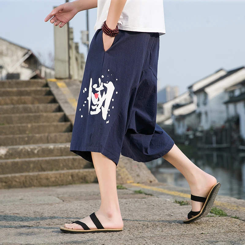 Летние мужские брюки в китайском стиле 2023 широкие хип-хоп с заниженной