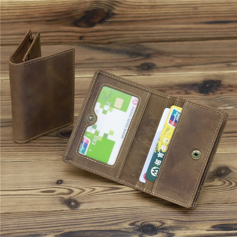 Retro Top Layer Cowhide Crazy Horse  Card Holder  Large Capacity Button Card  Card Holder  Purse