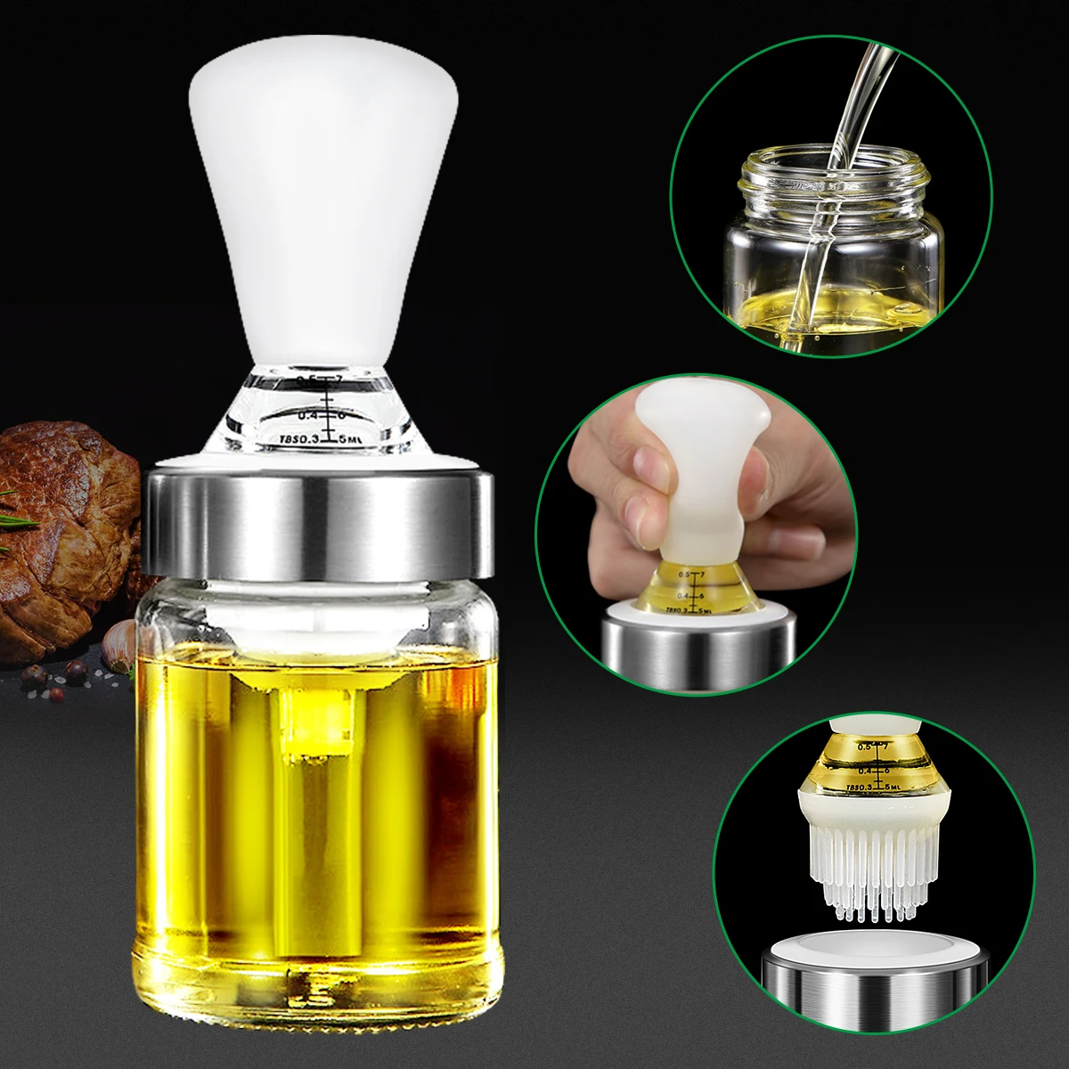 Oil Dispenser Bottle 2 In 1 Olive Oil Bottle with Silicone Brush 135ml Oil Storage and Dispenser Container with Scale for