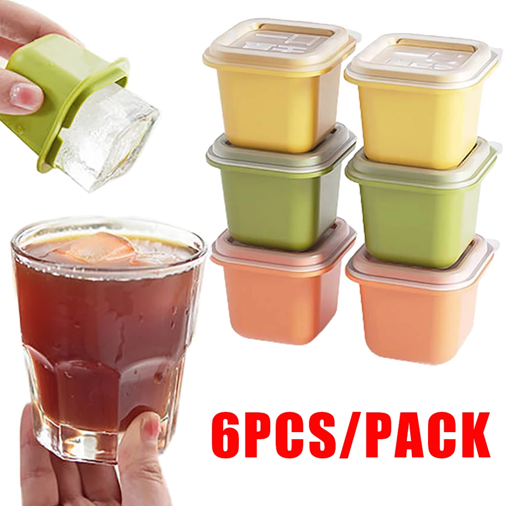 

6Pcs Ice Cube Molds Creative Reusable Square Ice Cube Makers For DIY Ice Cream Whiskey Cocktail Mould Household Kitchen Gadgets