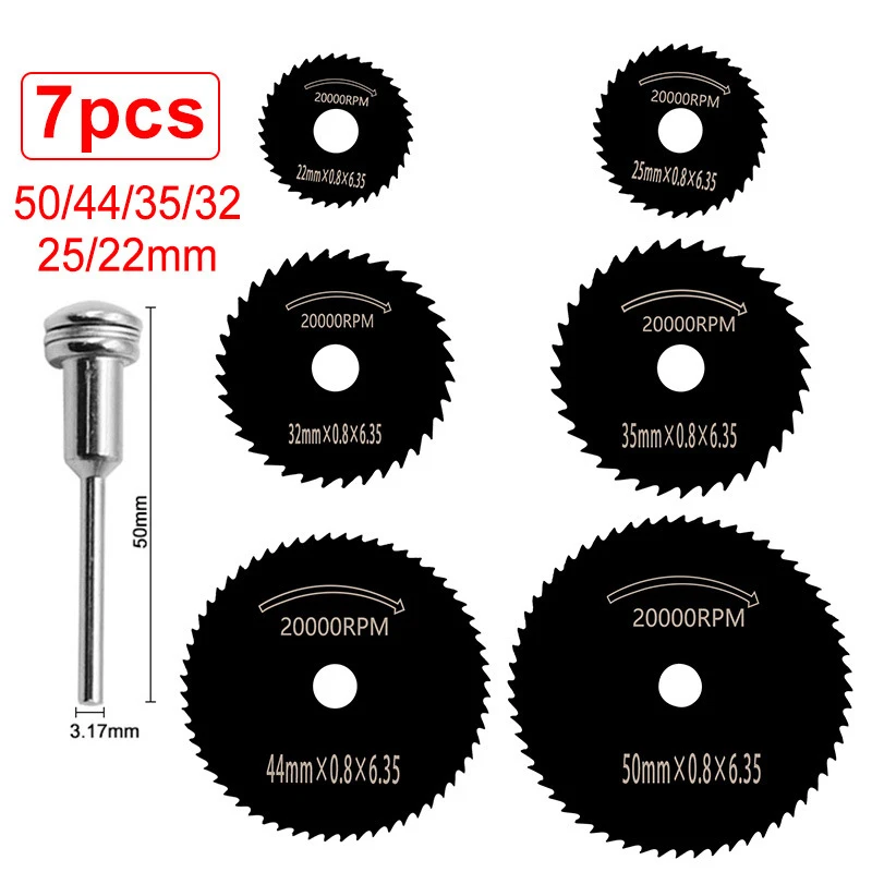 

6Pcs/7Pcs HSS Circular Saw Blade Rotary Tool For Dremel Metal Cutter Power Tool Wood Cutting Discs Drill Mandrel Cutoff 22-50mm