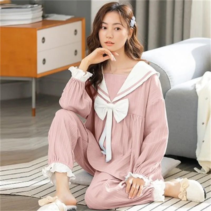 Pajamas Set Sexy Princess Sleepwear For Women Pink Elastic Pyjama Women's Cotton Fashion Soft Homewear Autumn Clothes Big Size