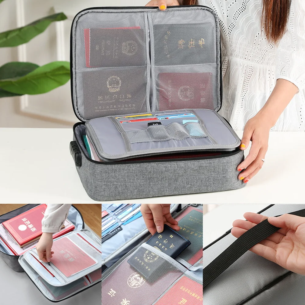 Men's Credentials Storage Luggage Bags Briefcase Passport Credit Card Wallet Handbag Outdoor Important Documents Organizer Case