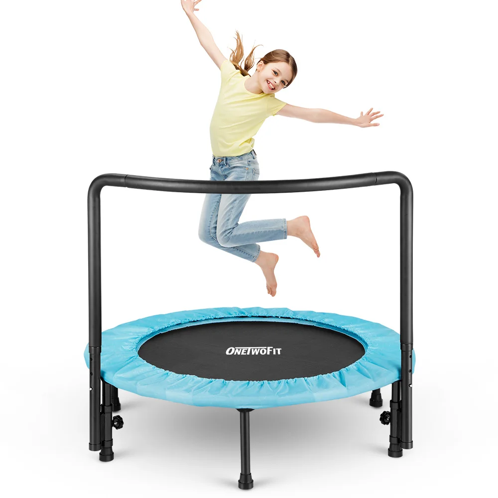 

OneTwoFit Foldable Mini Trampoline Round Trampolim Jumping Fitness Rebounder With Adjustable Foam Handle For Kids