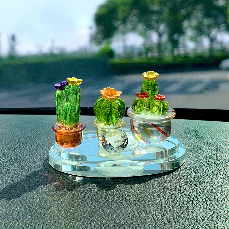 Glass Cactus Figurines Ornamen	