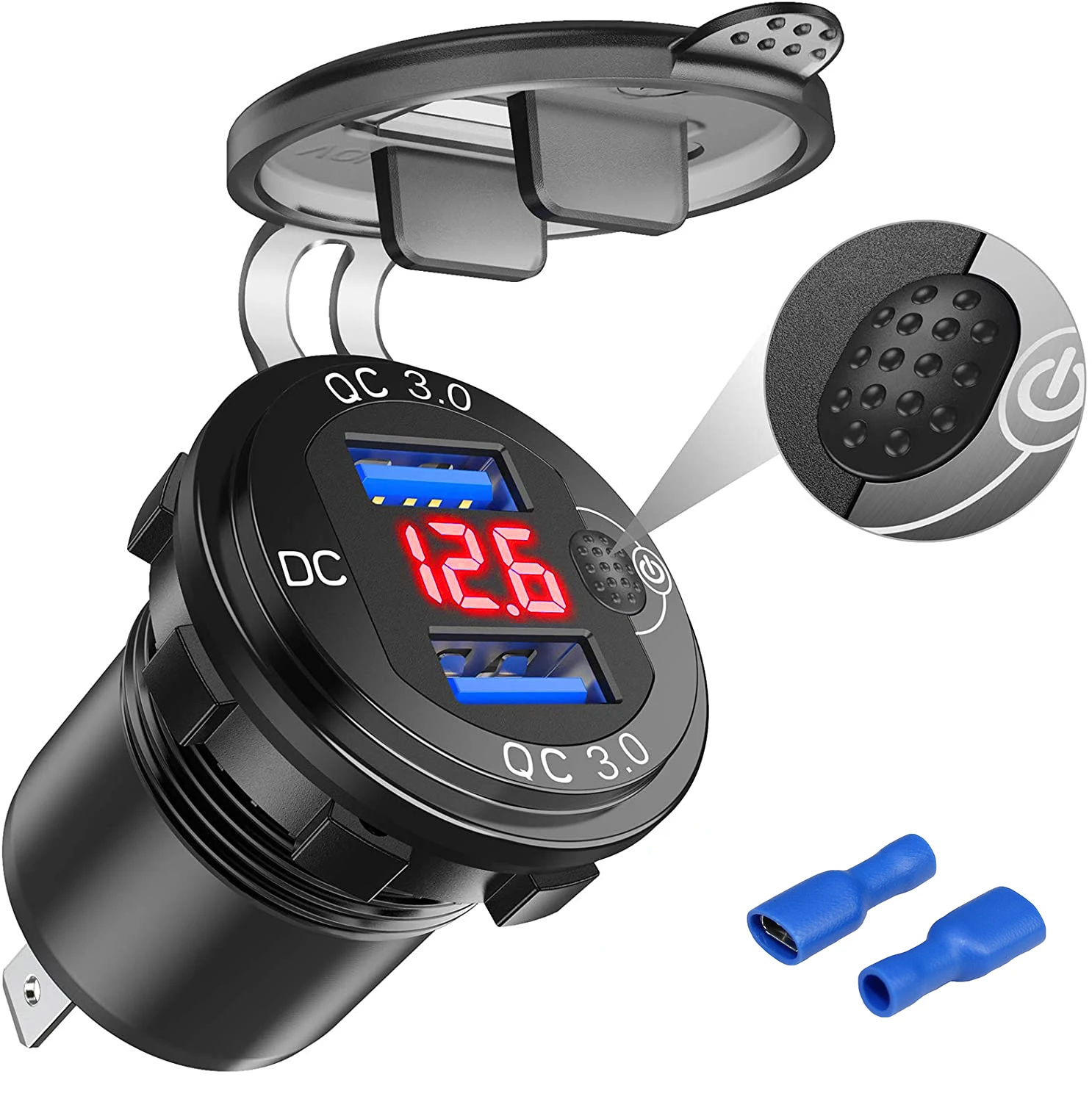 

Быстрая зарядка, автомобильное зарядное устройство с двойным USB разъемом, автомобильный адаптер QC3.0 36 Вт, водонепроницаемое устройство для 12 В/24 В, мотоцикла, квадроцикла, RV