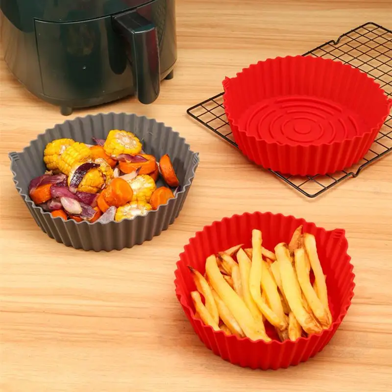 

Non-Stick Air Fryer Pan Air Fryer Silicone Pot Double Handle Air Fryer Liner