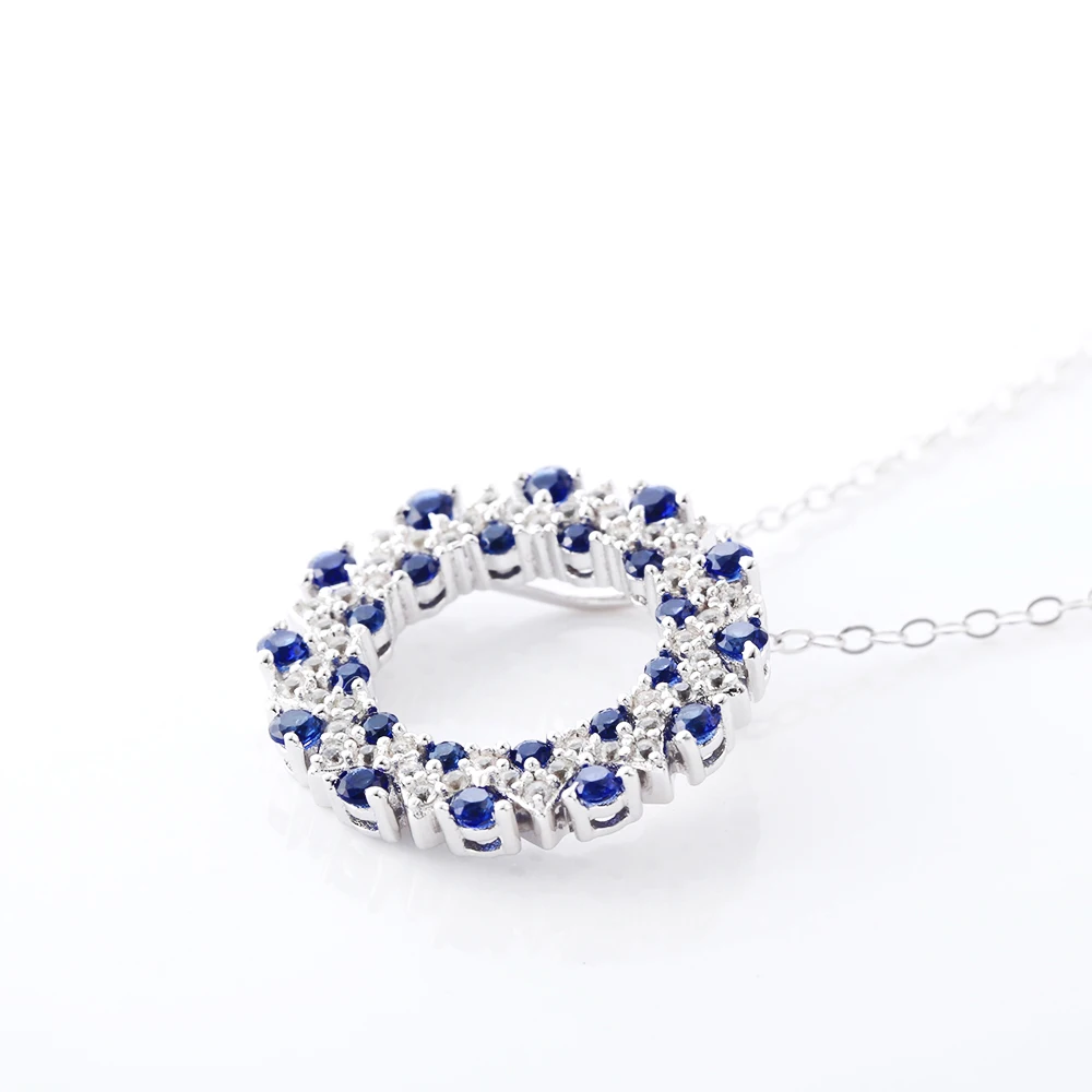 Ожерелье с круглым кулоном из чистого серебра 925 пробы сапфиром женская цепочка