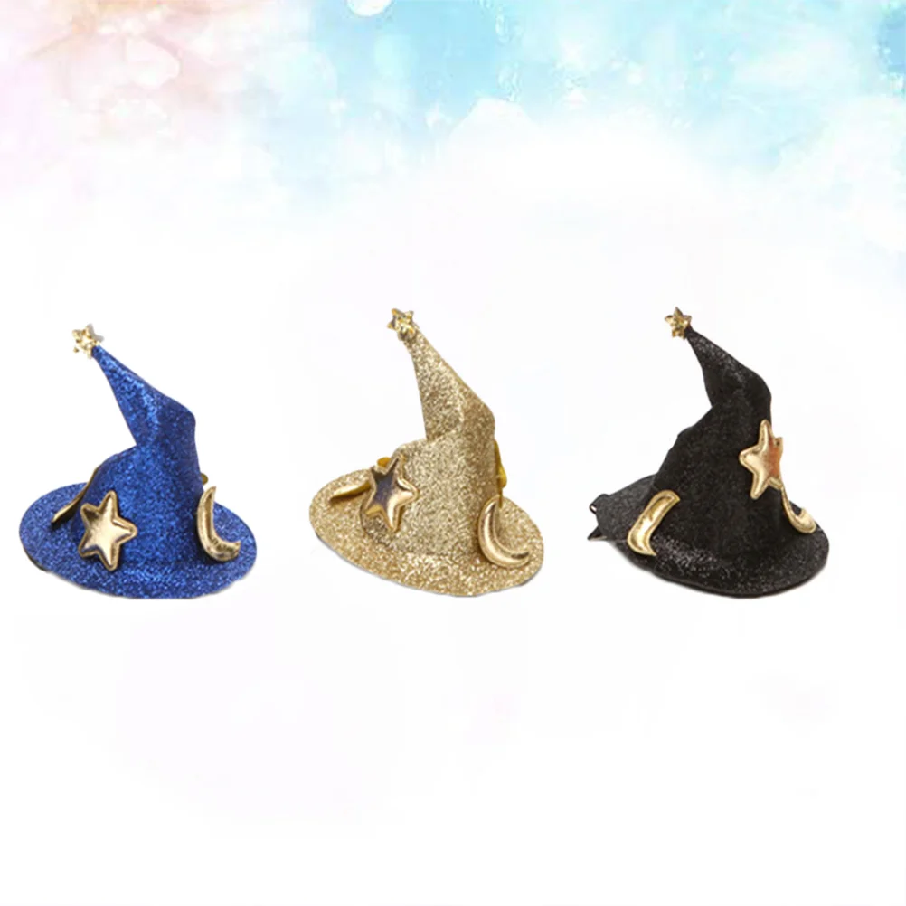 

3pcs Halloween Kids Hair Clips Children Hairpin Witch Hat with Star and Moon pattern Barrettes Hair Accessories for Costume