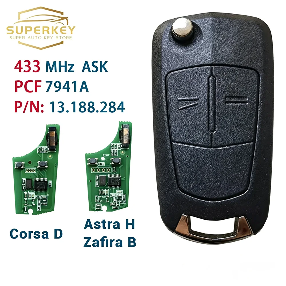 

SUPERKEY 736-743-A дистанционный откидной автомобильный ключ PCF7941A 433 МГц 46 чипов 2 кнопки для Opel Vauxhall Corsa D G4 Astra H AH Zafira B Holden