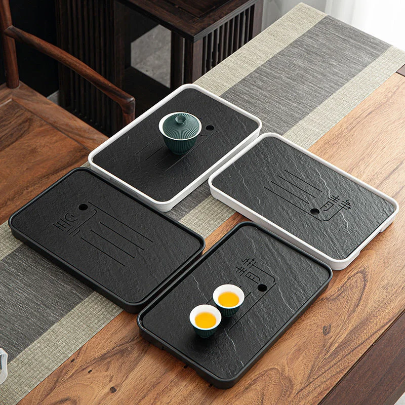 Поднос из натурального черного камня поднос для чая кофейный столик аксессуары