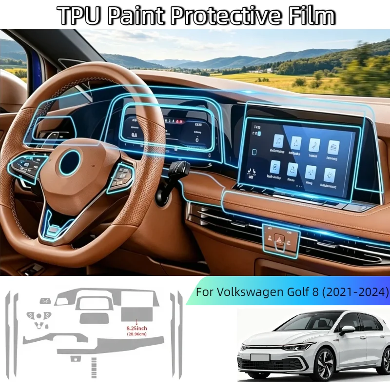 Фото Премиальная защитная пленка из TPU для интерьера VW Volkswagen Golf 8 21-24, прозрачная пленка для центральной консоли автомобиля, защитная пленка от царапин, наклейка. №1