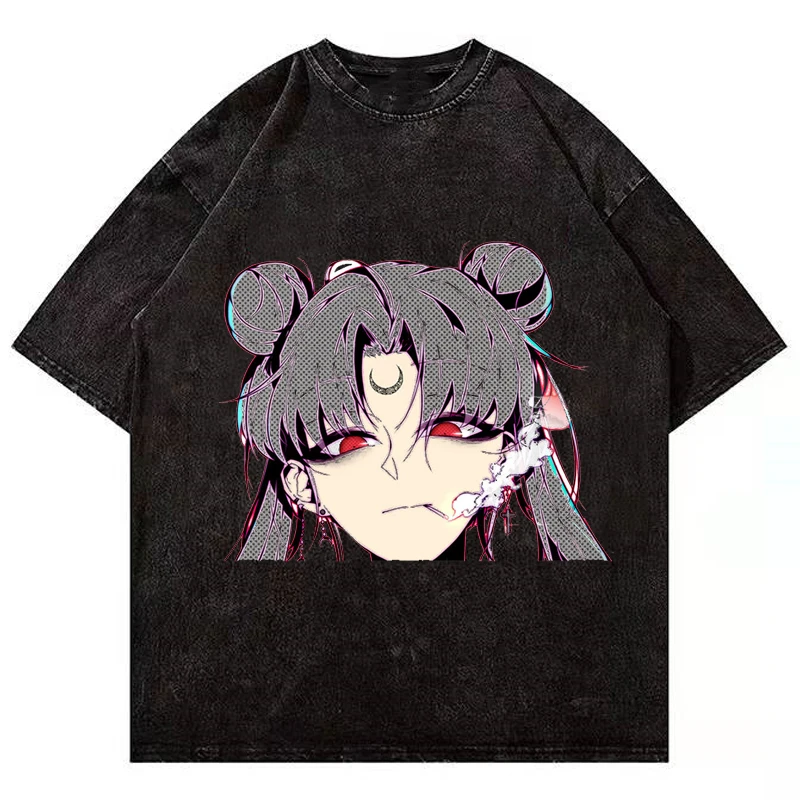 

Футболка мужская хлопковая с принтом, Стирка в стиле хип-хоп, с коротким рукавом, с принтом аниме киберпанк, Edgerunners, уличная одежда в стиле Ха...