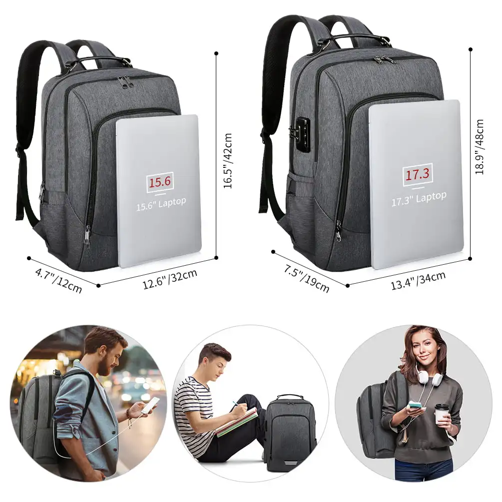 Anti Theft Business Laptop Backpack with USB Charging Port Fits 17 inch Laptop,  Business Laptop Backpack Water Resistant Travel