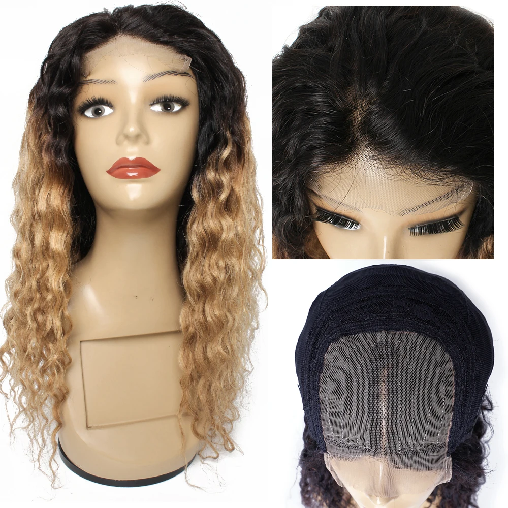 

Ombre Honey Blonde Water Wave Lace Front Wig 4*1 T Part Wig Chocolate Brown Indian Hair Remy Closure Wig Human Hair Wigs