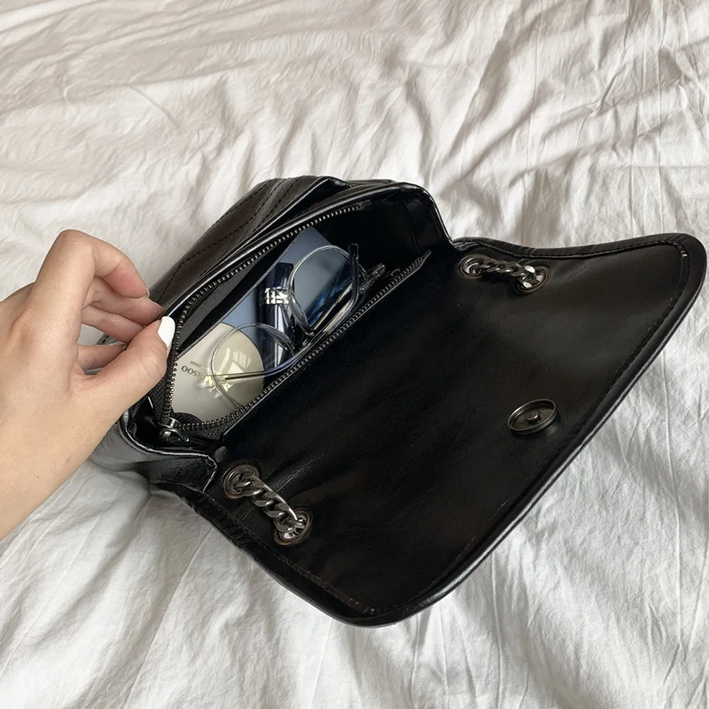 Chain Bag for Women Soft PU Leather Solid Color Shoulder Underarm Bag 2023 Korean Large Capacity Retro Purses and Handbags