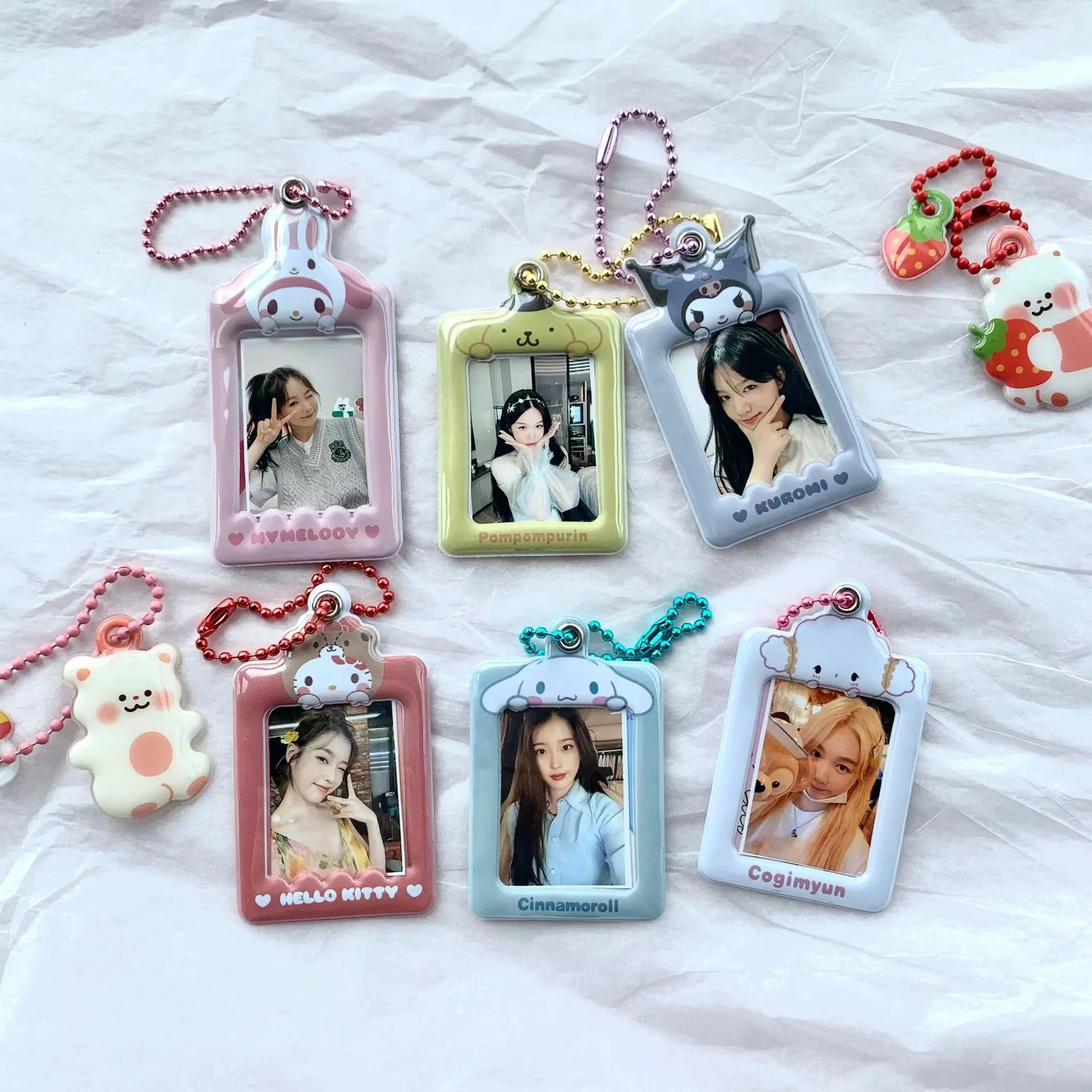 cute kpop idol photocard 1 inch card holder with chain waterproof case photo sleeve keychain pendant school stationery free global shipping
