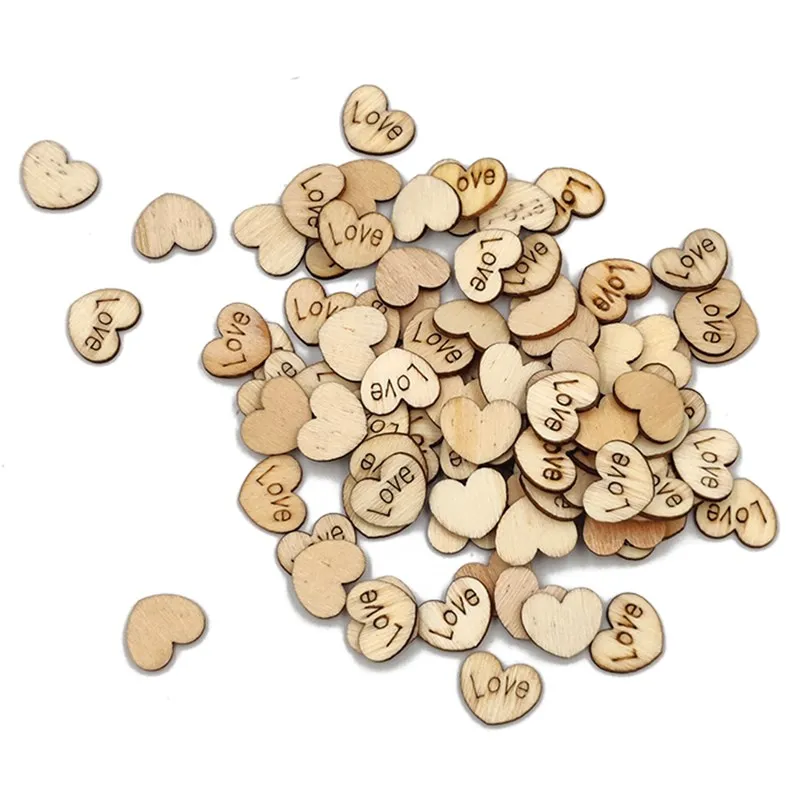 100pcs Rustic Wooden Love Heart Wedding Table Scatter Decoration Crafts Children's DIY Manual Patch
