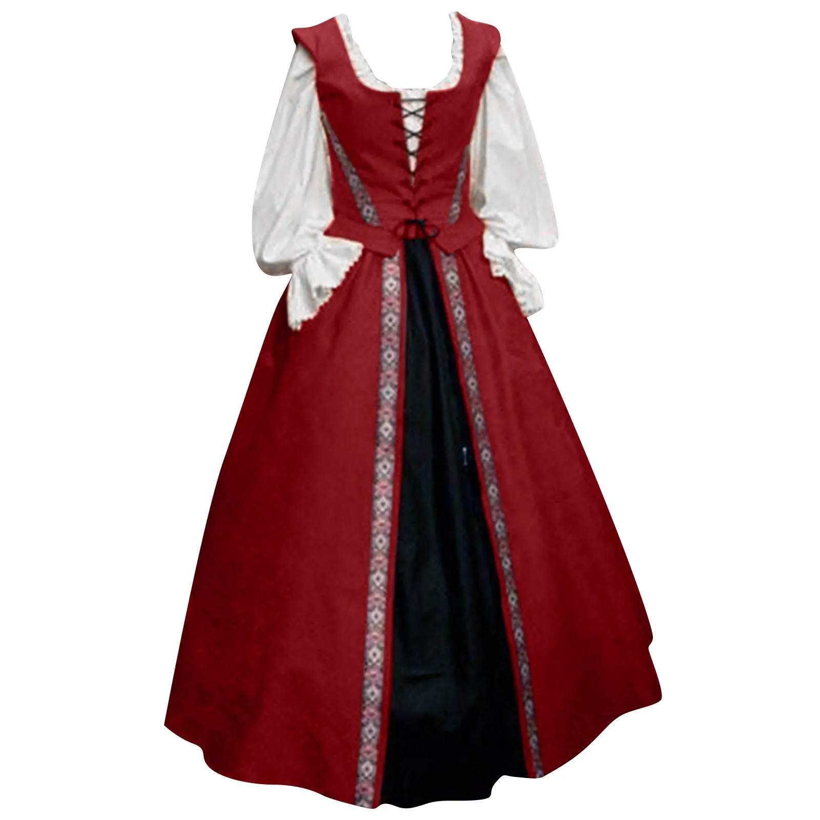 

Женское платье дворцового стиля, модное винтажное платье с широкой юбкой, длинным рукавом и квадратным вырезом, платье из двух частей, средневековое платье в стиле панк, Cos
