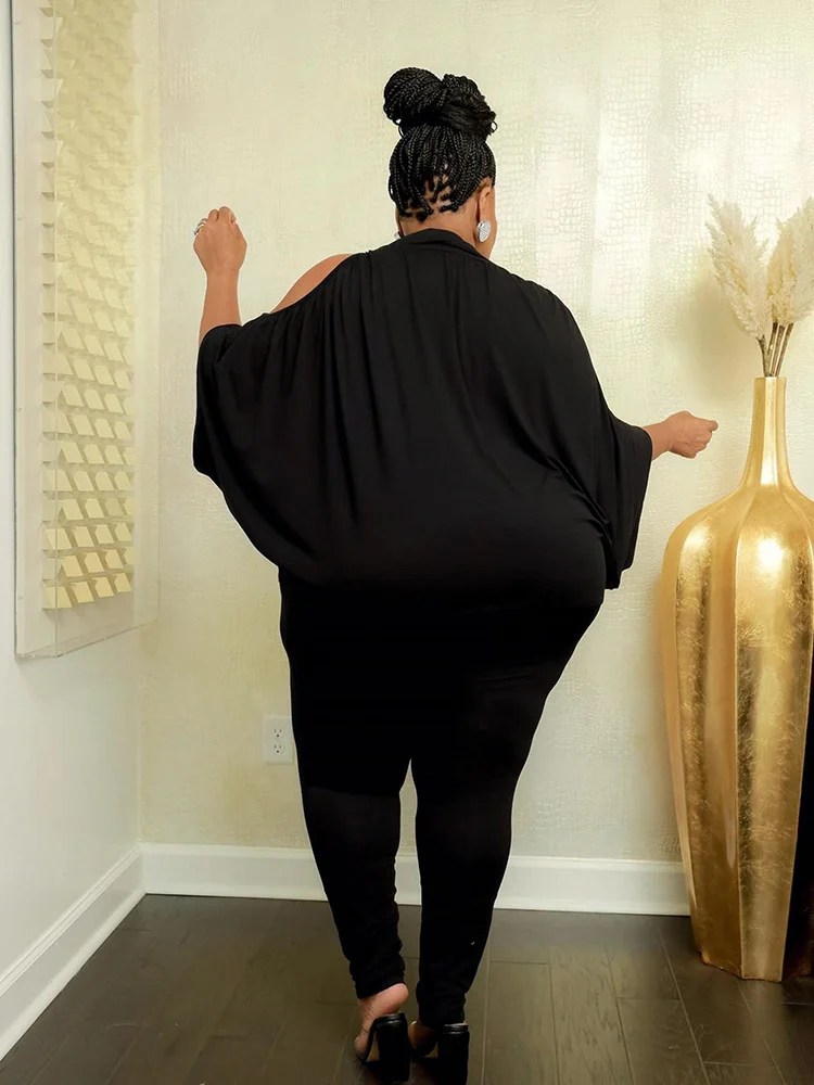 Plus Size 2 Piece Set Women Long Sleeve Off the Shoulder Top and Pants Set Tights Large Size Clothes Wholesal 3xl 4xl 5xl 6xl
