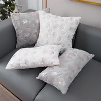 golden printed ginkgo leaf pillow cover 4545cm decorative pillowcase for living room luxury plush fur white grey cushion covers