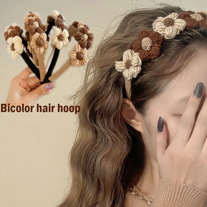 

Bicolor Vintage Soft Elastic Headband Wool Knitted Women Velvet Plush Soft Hoop Headwear Rubbers Elastic Girl Accessories Gift