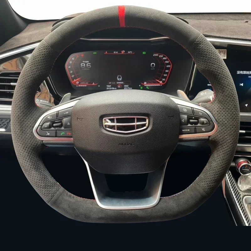 

Чехол на руль автомобиля своими руками для Geely Tugella Atlas Pro Binray Preface Galaxy L6 L7 GS, замшевые аксессуары для интерьера