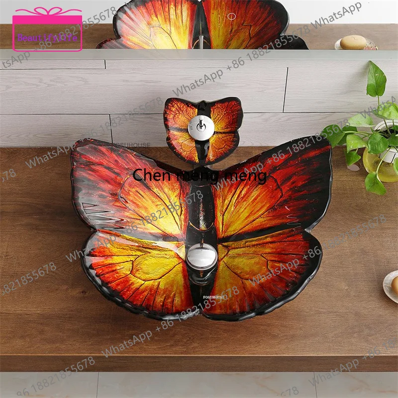 Фото Умывальники YL Nordic Hotel Butterfly: художественные накладные раковины для ванной комнаты, кухонные мойки, стеклянные раковины в японском стиле для сада №1