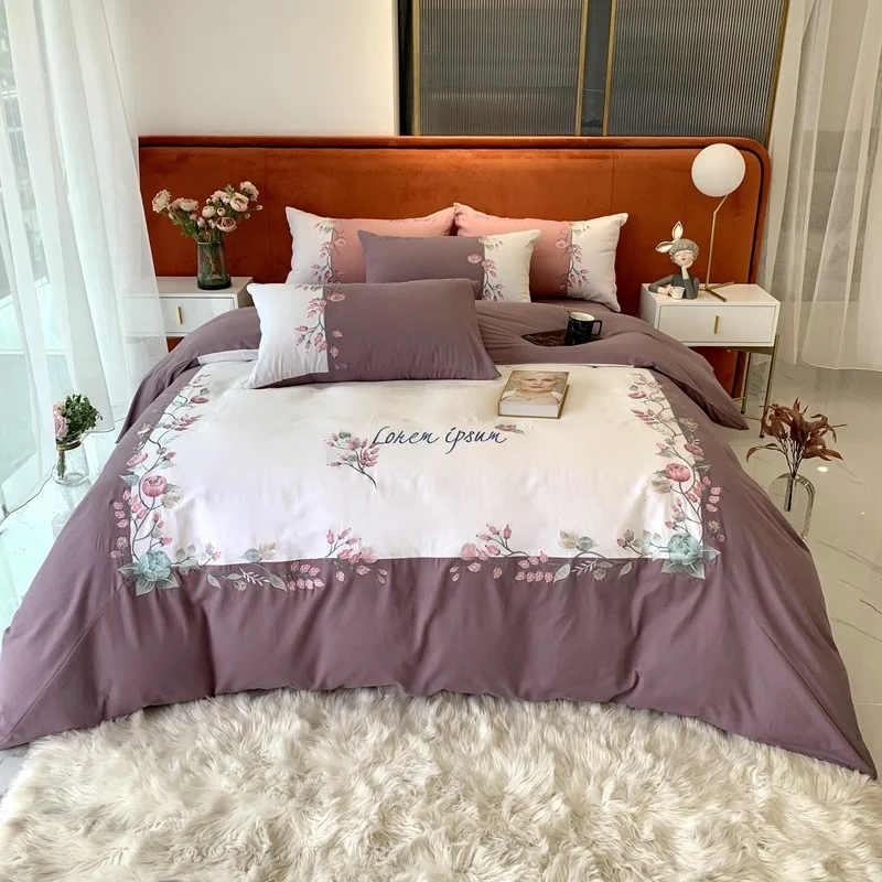 

Luxury Flowers Embroidery Thicken Sanding 600TC Egyptian Cotton Bedding Set Double Duvet Cover Bed Linen Fitted Sheet Pillowcase