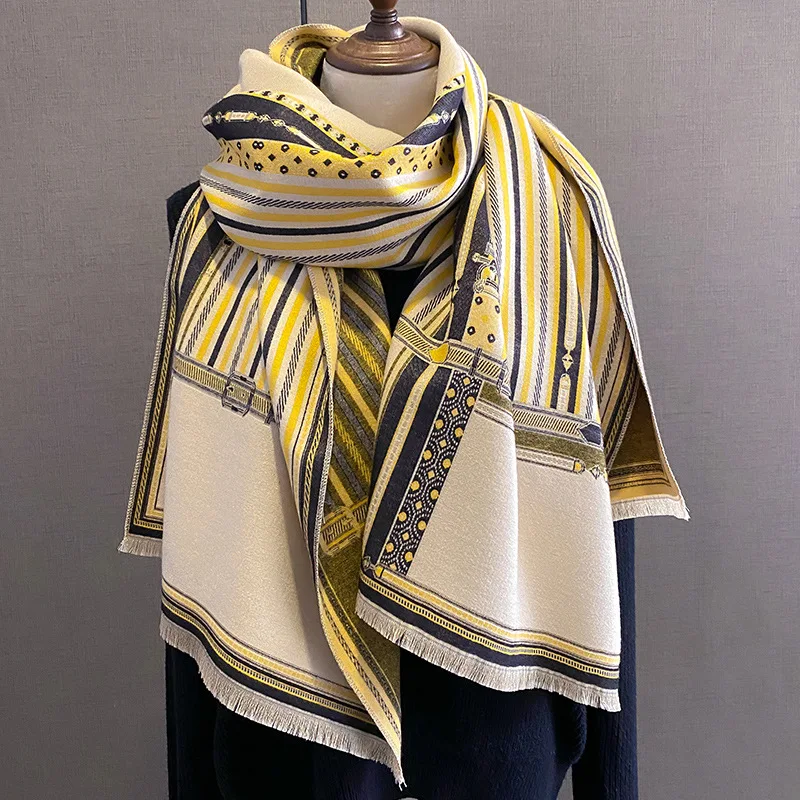 

Striped Scarf Man Women Fashion Winter Warm Thick Shawl Stole Hijab Faux Cashmere Big Blanket Bandana 185*65cm