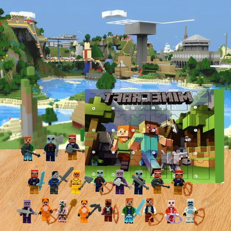 Фото Новинка! Рождественский адвент-календарь Minecraft: коллекционные фигурки, игрушки, аниме-аксессуары, декор для дома, ПВХ-модели, куклы, подарки на Хэллоуин №1