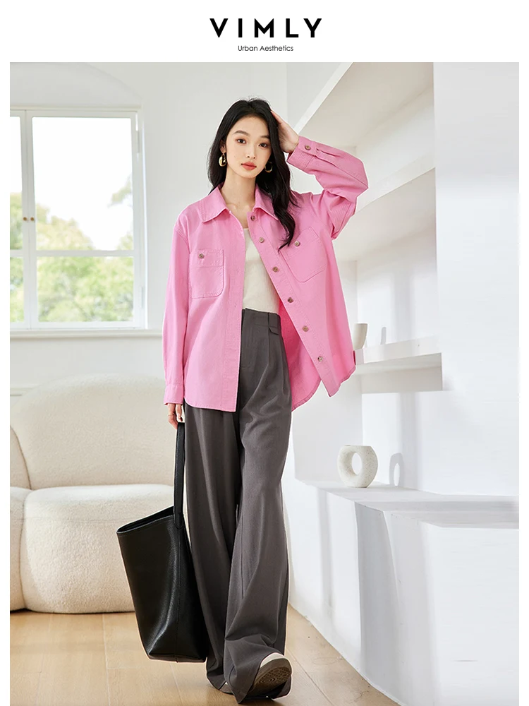 Новая Осенняя модная свободная розовая джинсовая куртка VIMLY в деловом стиле