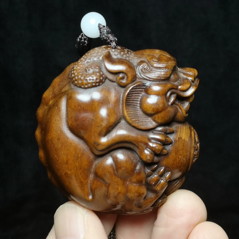 

YIZHU CULTUER ART H 5.8 CM Old Chinese boxwood hand carved dragon Pi Xiu Statue netsuke decoration Gift collectable