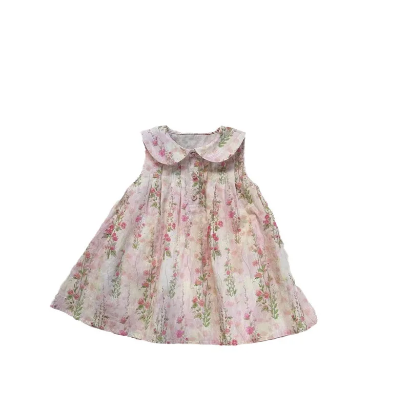 Женское детское платье-жилет с цветочным рисунком Новинка лета 2024 летнее платье