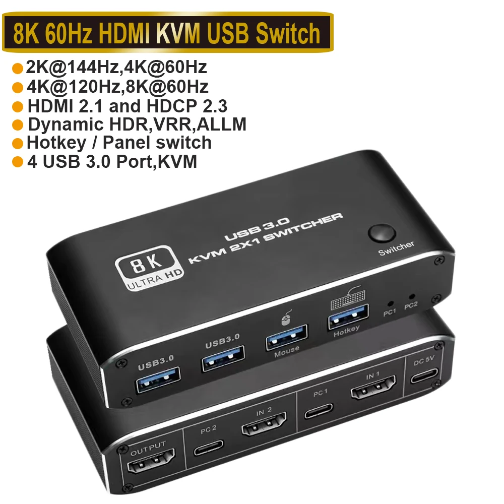 

4K 120Hz HDMI USB 3.0 KVM Switch HDMI 2.1 KVM Switch USB 8K 60Hz 1080@240Hz USB KVM Switcher HDMI with USB 3.0 Port PC