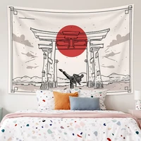 japanese shrine tapesty art geometry red sun warrior wall hanging aesthetic bedroom living room dorm home decoration blankets
