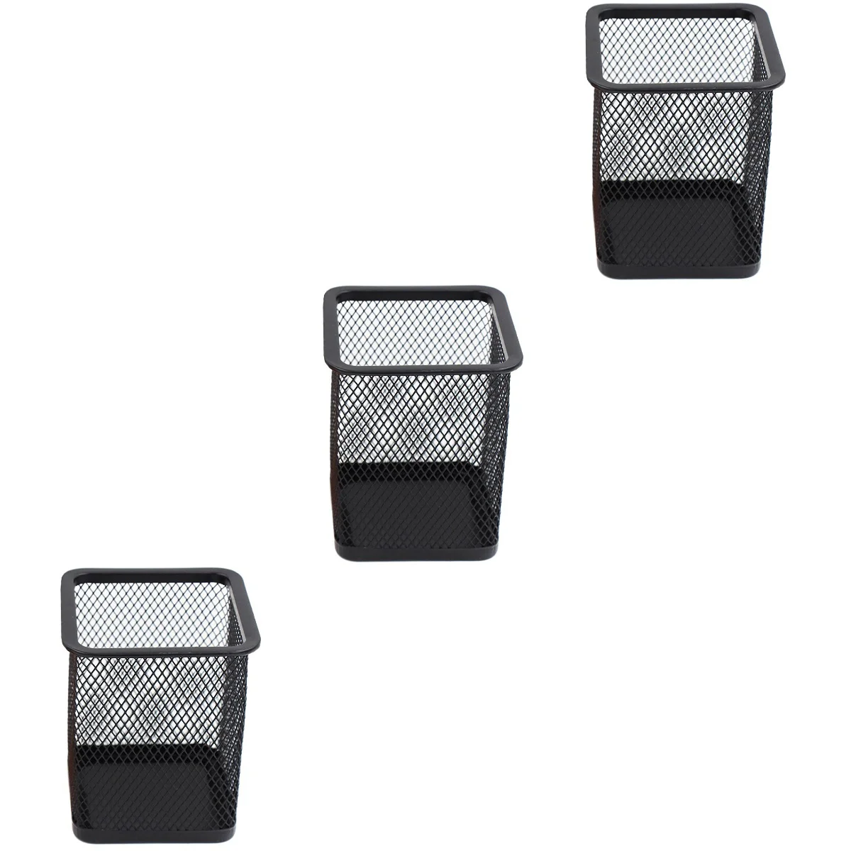 

3pcs Metal Pen Pot Square Mesh Pencil Holder Container Organizer (Black)