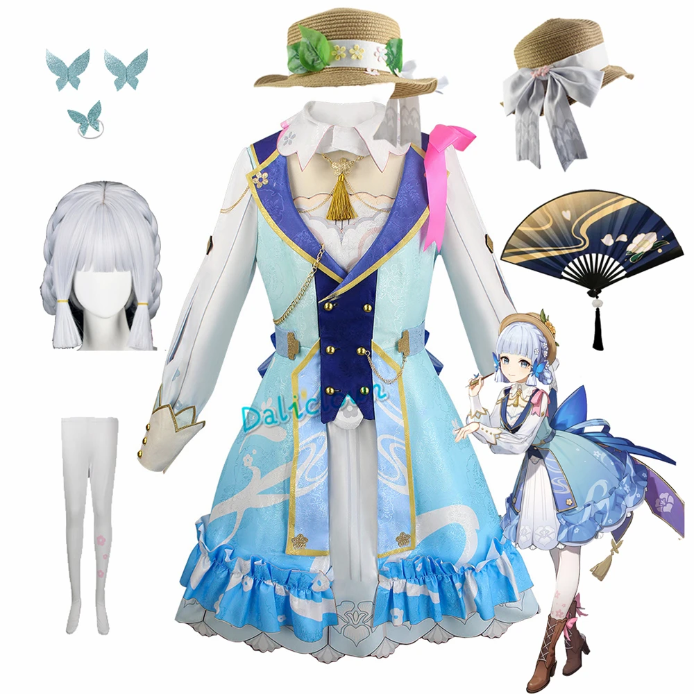 

Game Genshin Impact Kamisato Ayaka Cosplay Costume Plus Size Ayaka New Outfit Springbloom Missive Dress Wig Hat Fan Comic Con