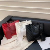tote handbags for women large capacity 2pcsset shoulder bag pu leather diamond lattice solid color female shopping purse 2022