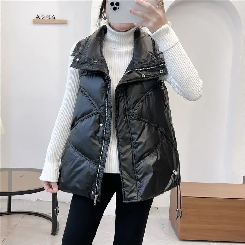 

2022 Autumn And Winter New Bright Vest Women's Short Loose Fashion All-Match Outer Vest Women's Sleeveless Jacket